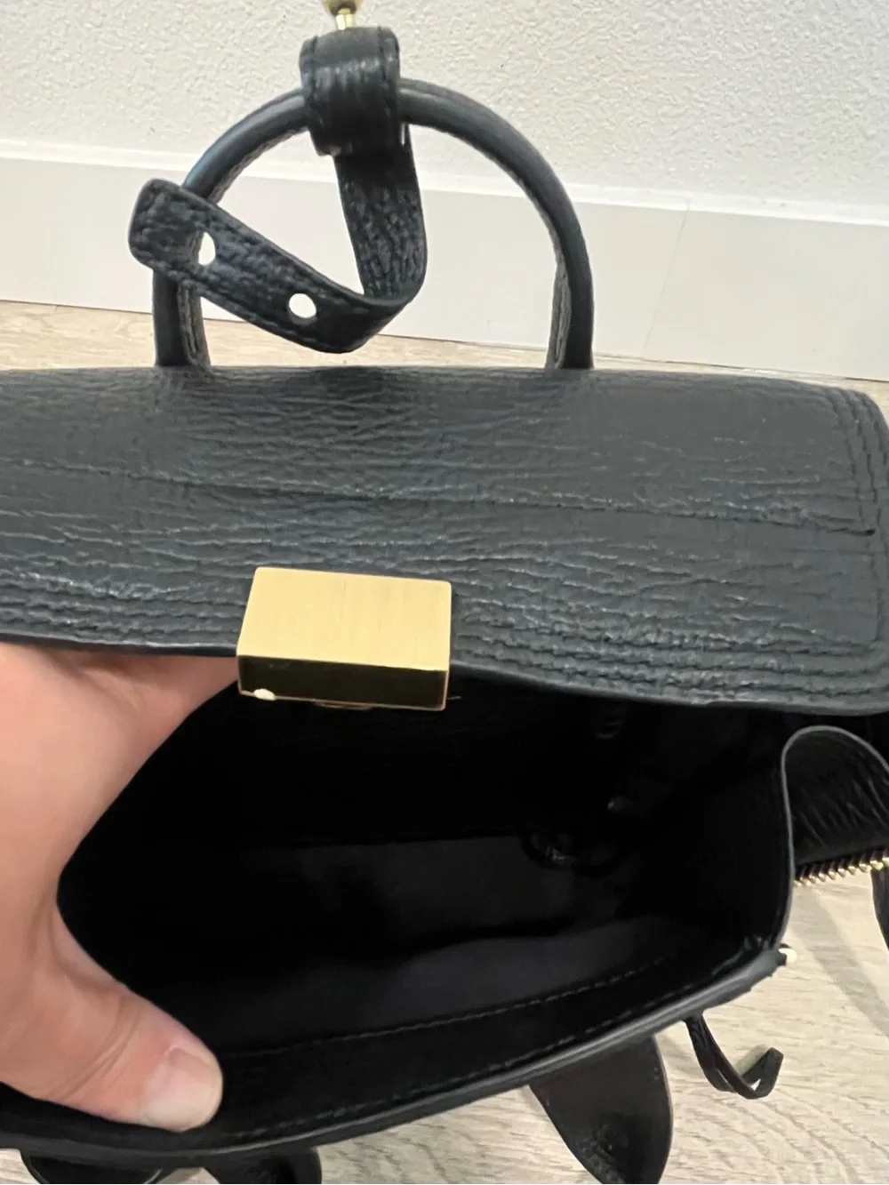 3.1 Phillip Lim Black Leather Mini Satchel with Gold Hardware